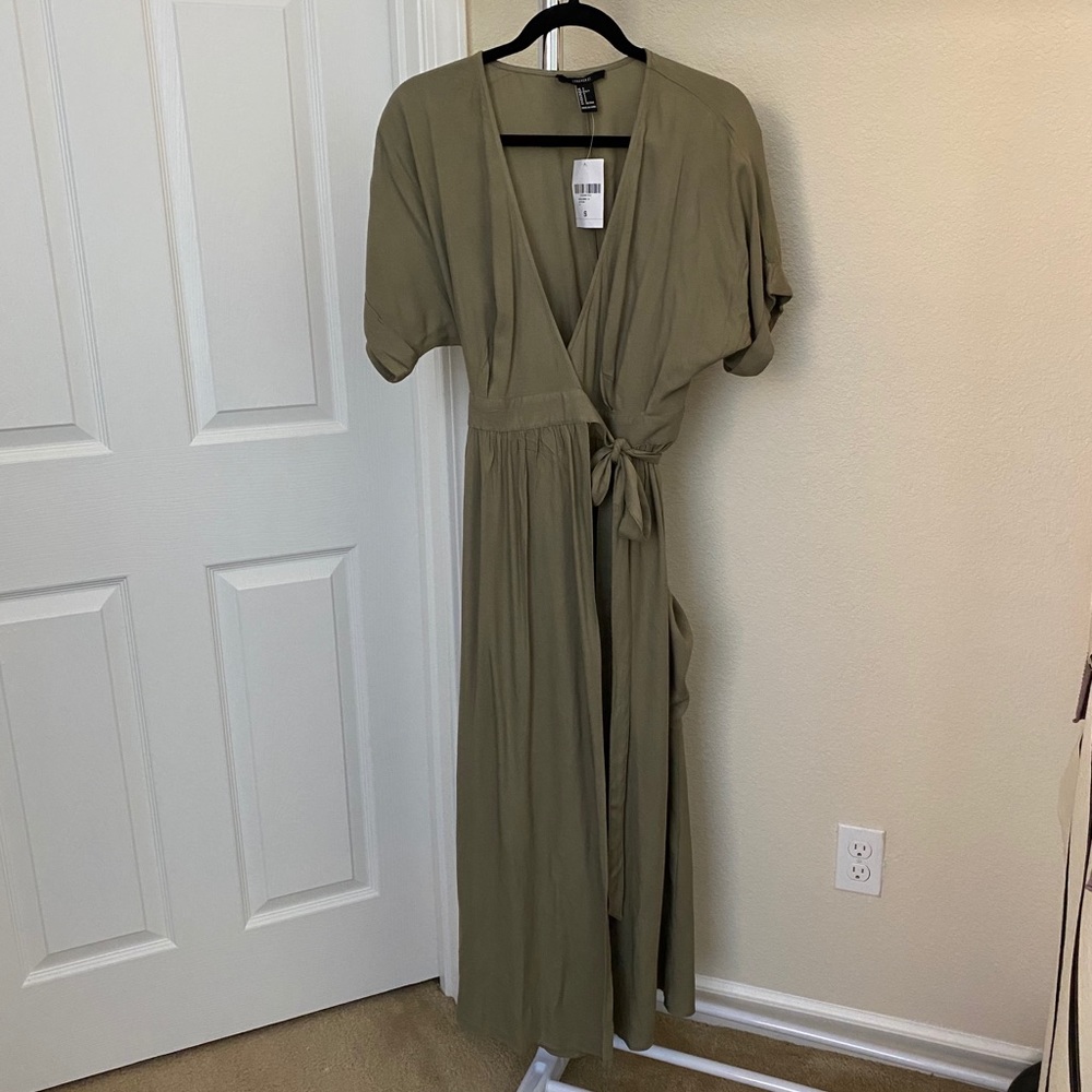 Light olive midi wrap dress